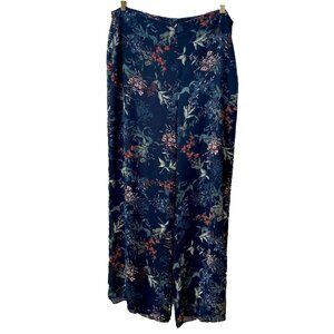 Vince Camuto Wide Leg Floral Pants Size 14 Navy Blue Womens
